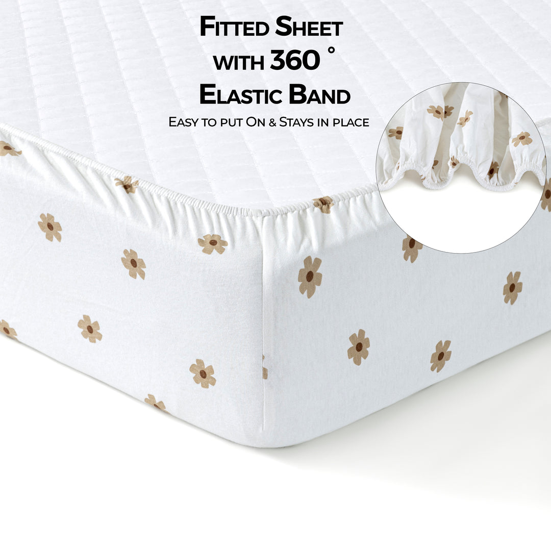 Jersey Crib Mattress Sheets Unisex Brown/Flowers (Standard)