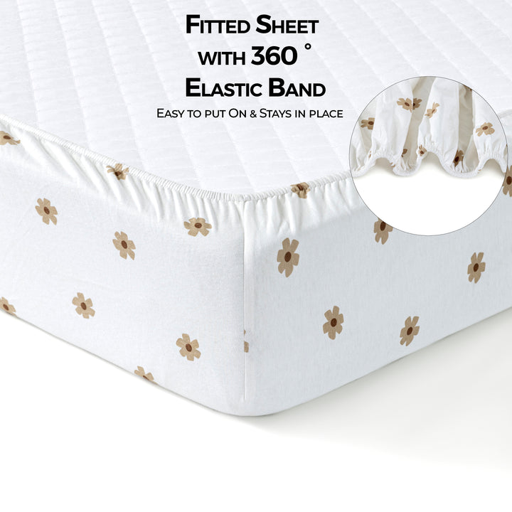 Jersey Crib Mattress Sheets Unisex Brown/Flowers (Standard)