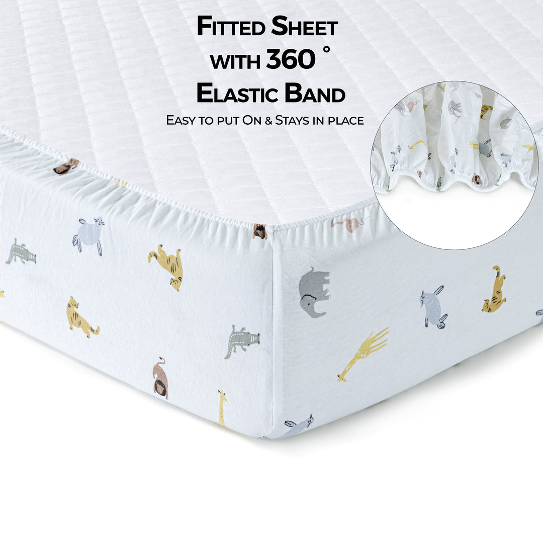 Cotton Jersey Crib Sheets Blue/Animal