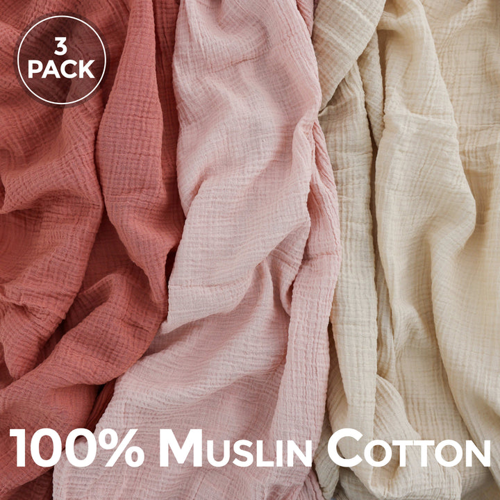 Muslin Swaddle Blankets 3 PACK Rose/Pink/Ecru
