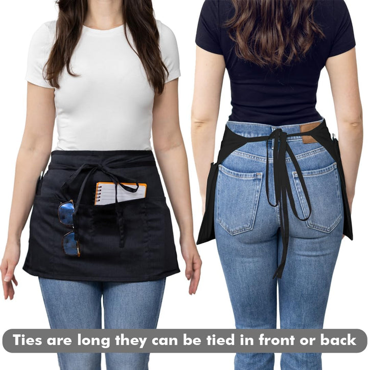 Server, Waist Aprons with 3 Pockets (Black)