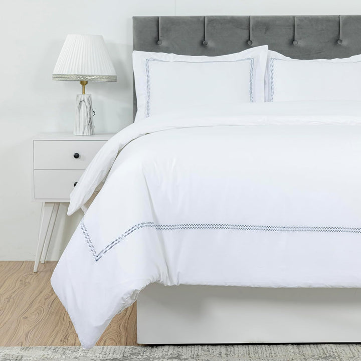 T-300 Cotton Sateen Embroidered Duvet Cover Set (Blue)