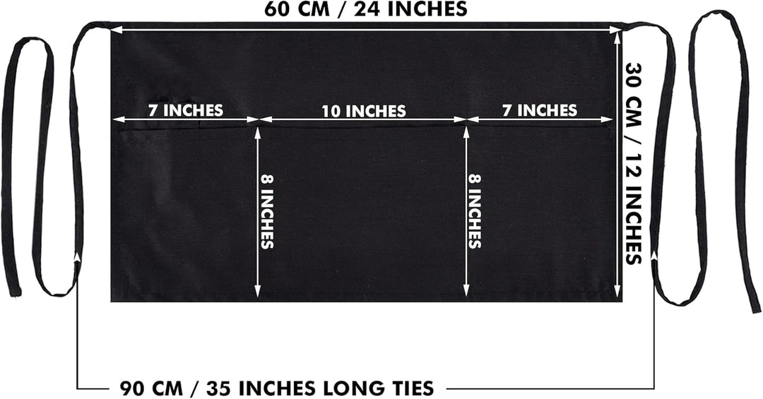 Server, Waist Aprons with 3 Pockets (Black)