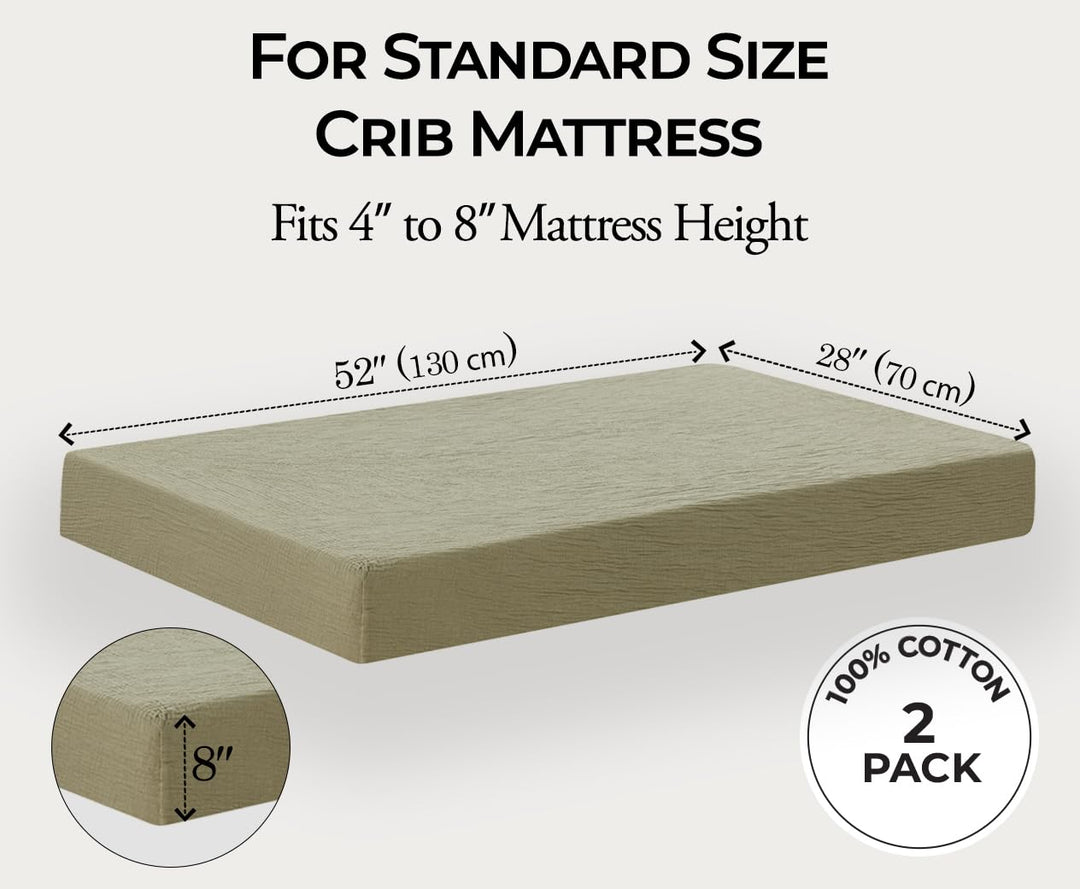 Muslin Crib Sheets Unisex Olive/Ecru (Standard)