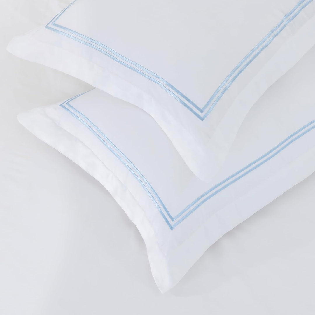 T300 Cotton Sateen Embroidered Duvet Cover Set (Sky Blue Straight Line)