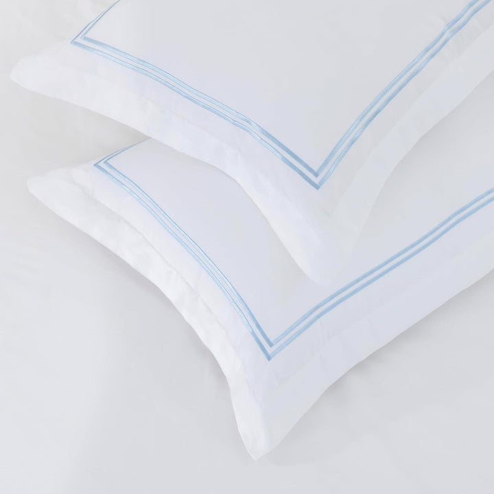 T300 Cotton Sateen Embroidered Duvet Cover Set (Sky Blue Straight Line)
