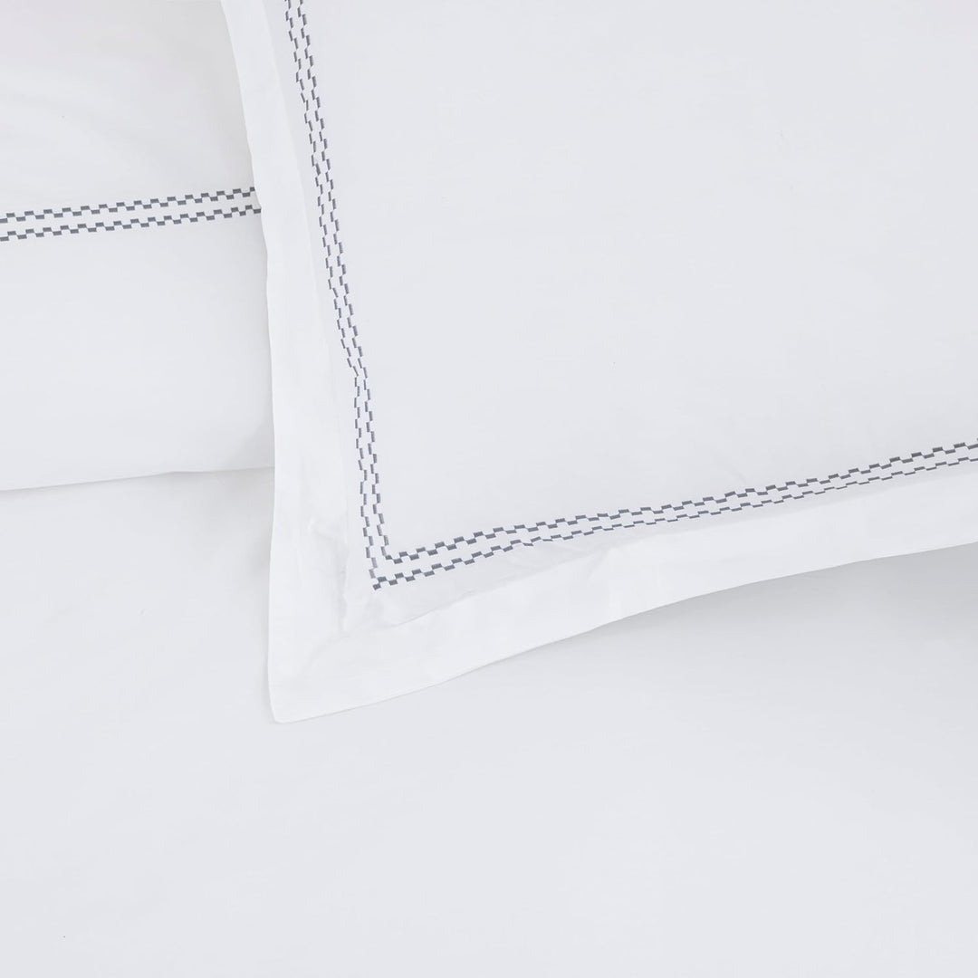 T300 Cotton Sateen Embroidered Duvet Cover Set (Grey)