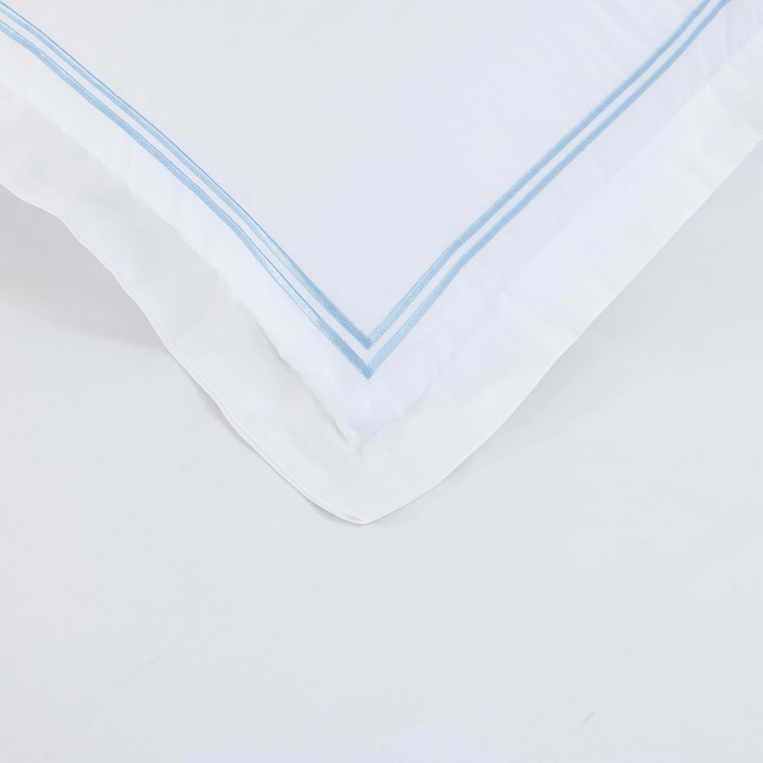 T300 Cotton Sateen Embroidered Duvet Cover Set (Sky Blue Straight Line)
