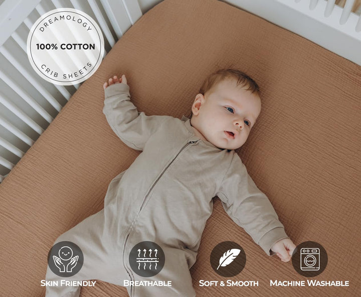 Muslin Crib Sheets Unisex Olive/Ecru (Mini)