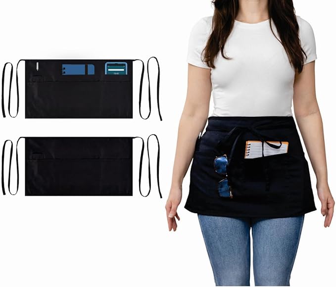 Server, Waist Aprons with 3 Pockets (Black)