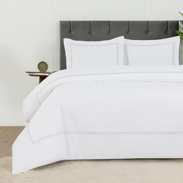 T-300 Cotton Sateen Embroidered Duvet Cover Set (Sky Blue)