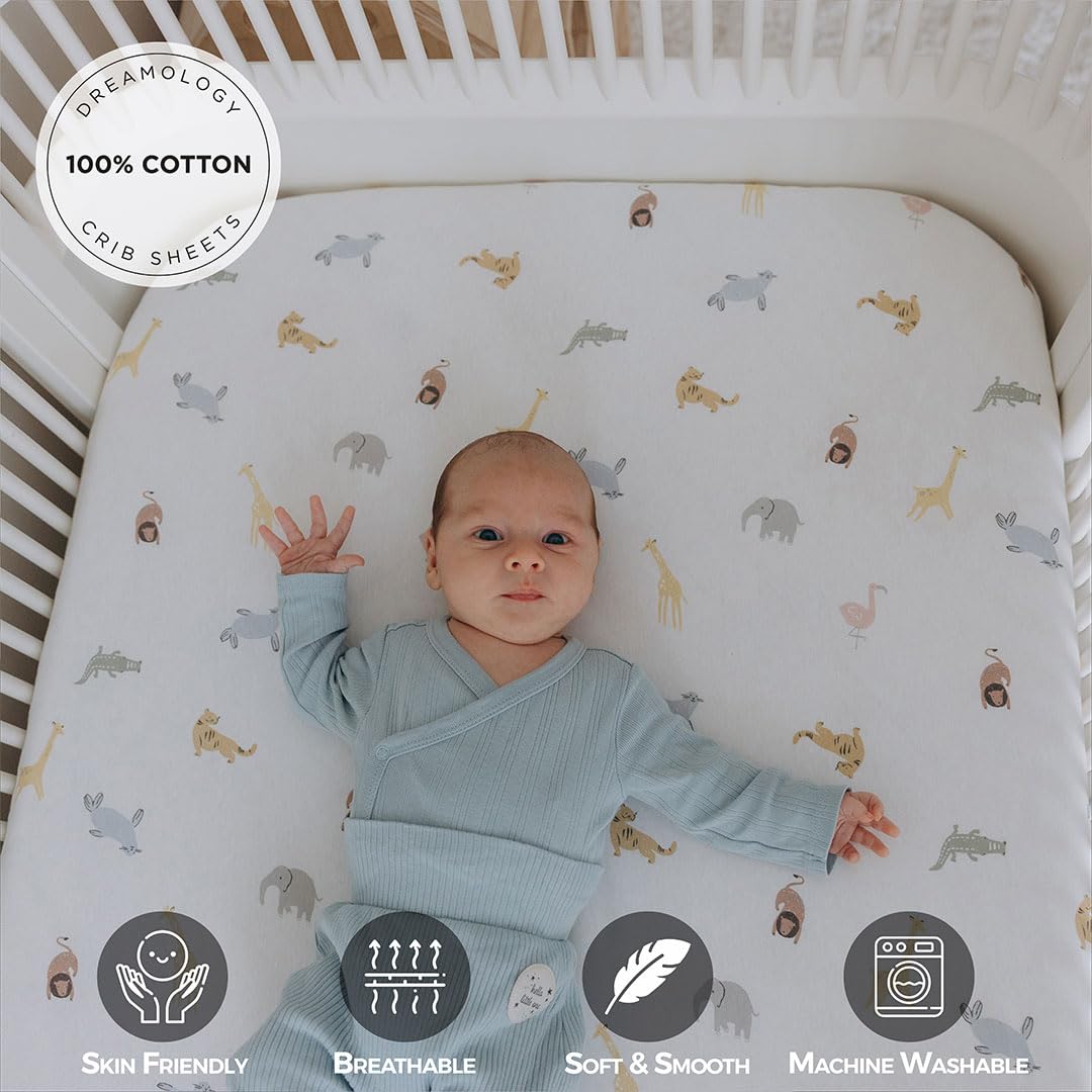 Crib Sheets for Unisex,2 Pack,100% Cotton Jersey Standard Crib Sheets | Blue / Animals