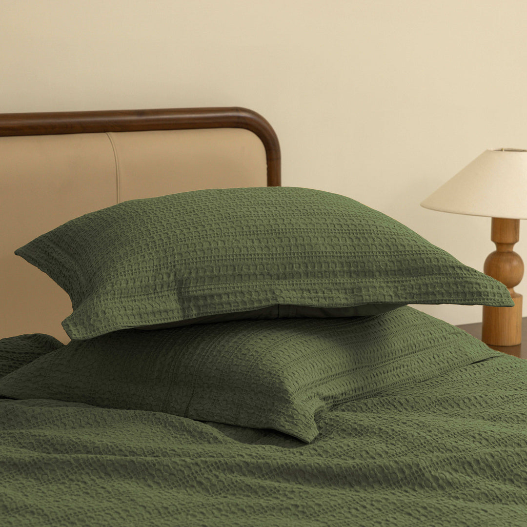 Waffle Weave Duvet Covers Set (Forest Green)