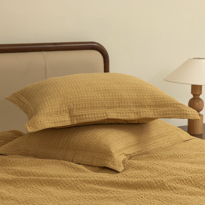 Waffle Weave Duvet Covers Set (Mustard)