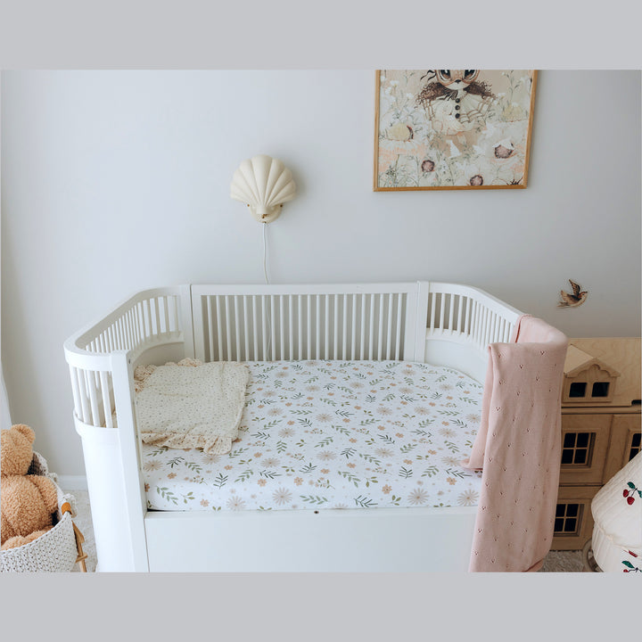 Cotton Jersey Crib Sheets Denim Green/Flowers