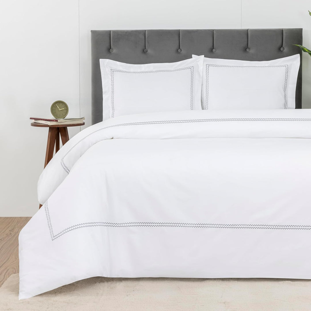 T300 Cotton Sateen Embroidered Duvet Cover Set (Grey)