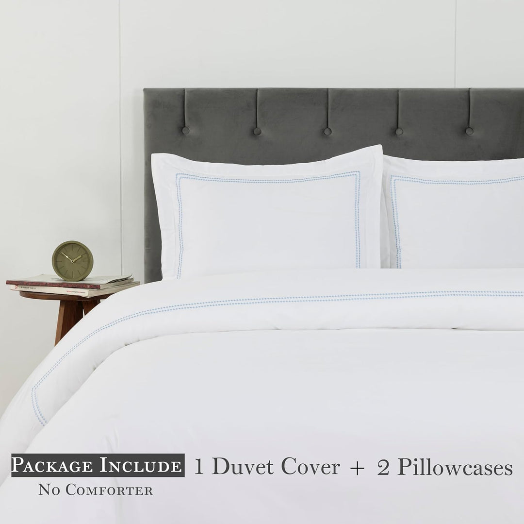 T-300 Cotton Sateen Embroidered Duvet Cover Set (Sky Blue)
