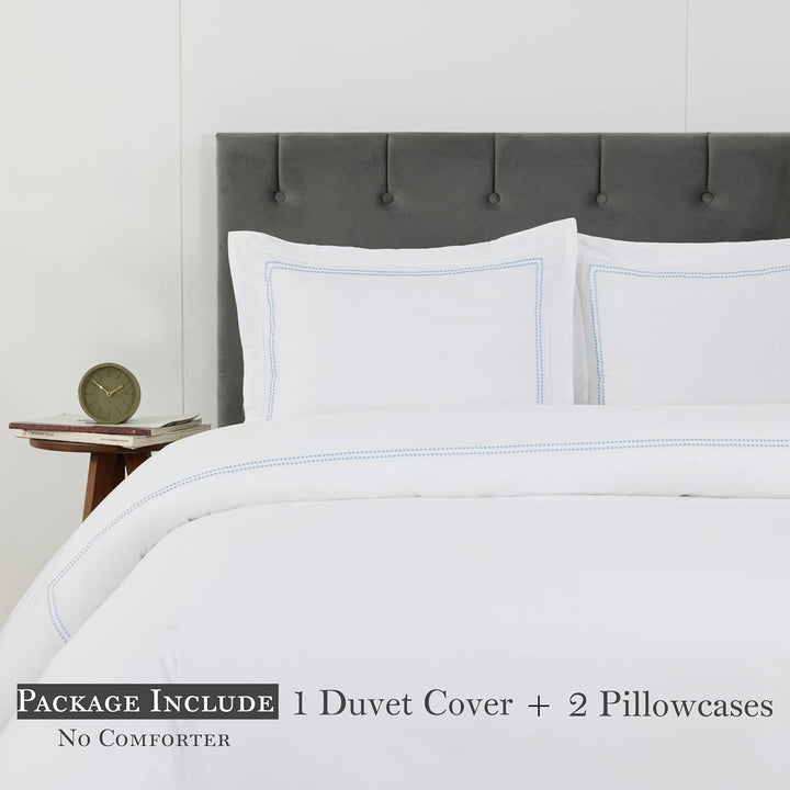T-300 Cotton Sateen Embroidered Duvet Cover Set (Sky Blue)