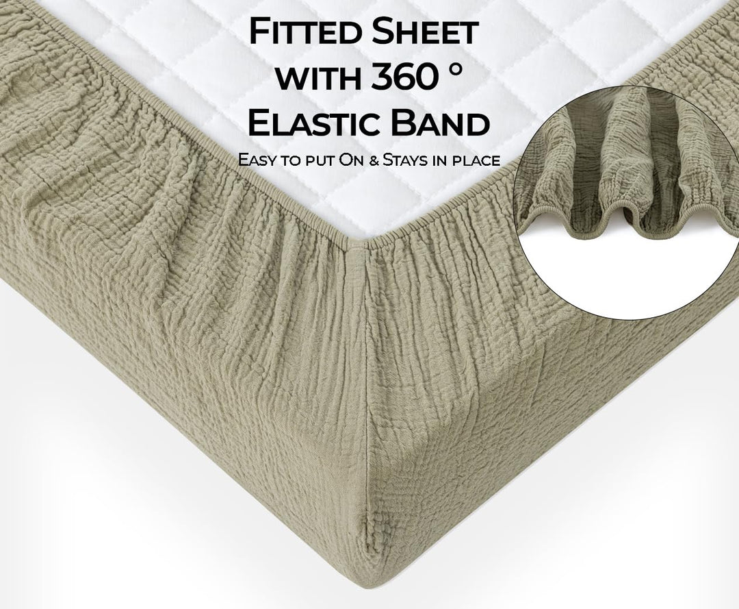 Muslin Crib Sheets Unisex Olive/Ecru (Standard)