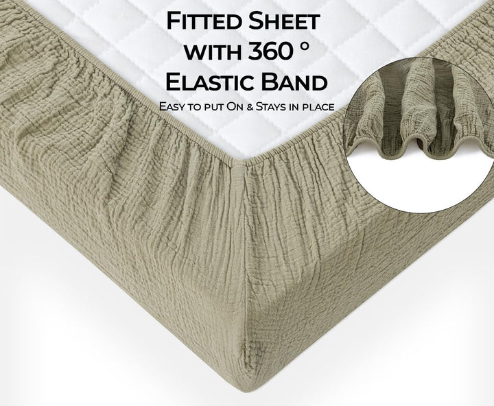 Muslin Crib Sheets Unisex Olive/Ecru (Standard)