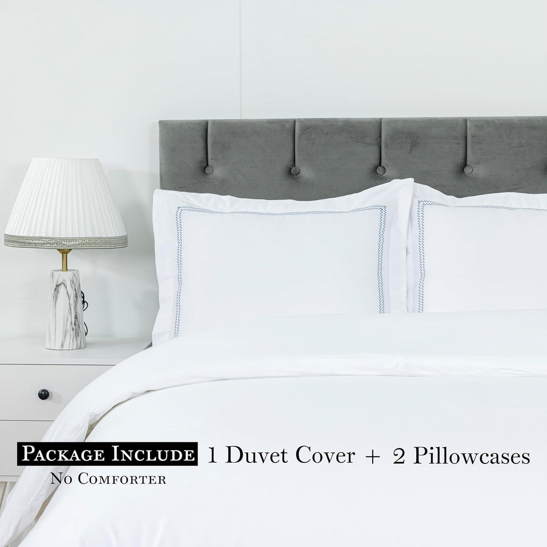 T-300 Cotton Sateen Embroidered Duvet Cover Set (Blue)