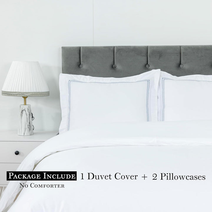 T-300 Cotton Sateen Embroidered Duvet Cover Set (Blue)
