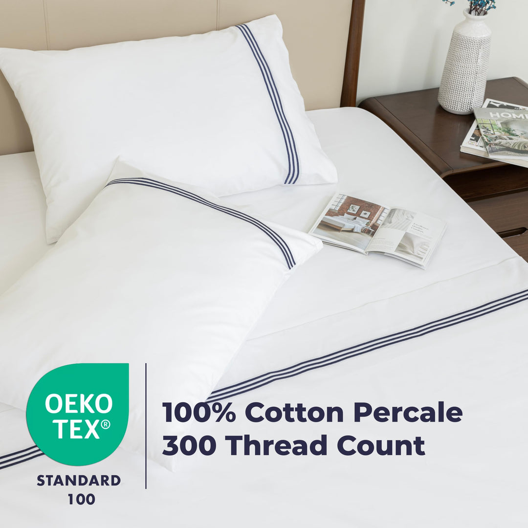 Cotton Percale Sheets Set (Blue)
