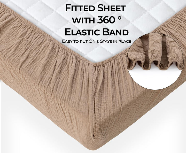 Muslin Crib Sheets Unisex Brown/Ecru (Mini)