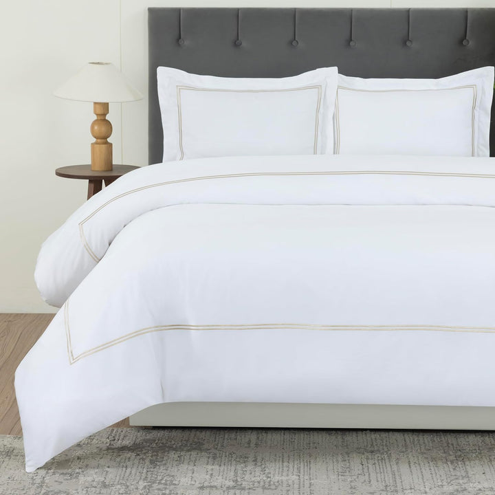 T-300 Cotton Sateen Embroidered Duvet Cover Set (Gold Line)