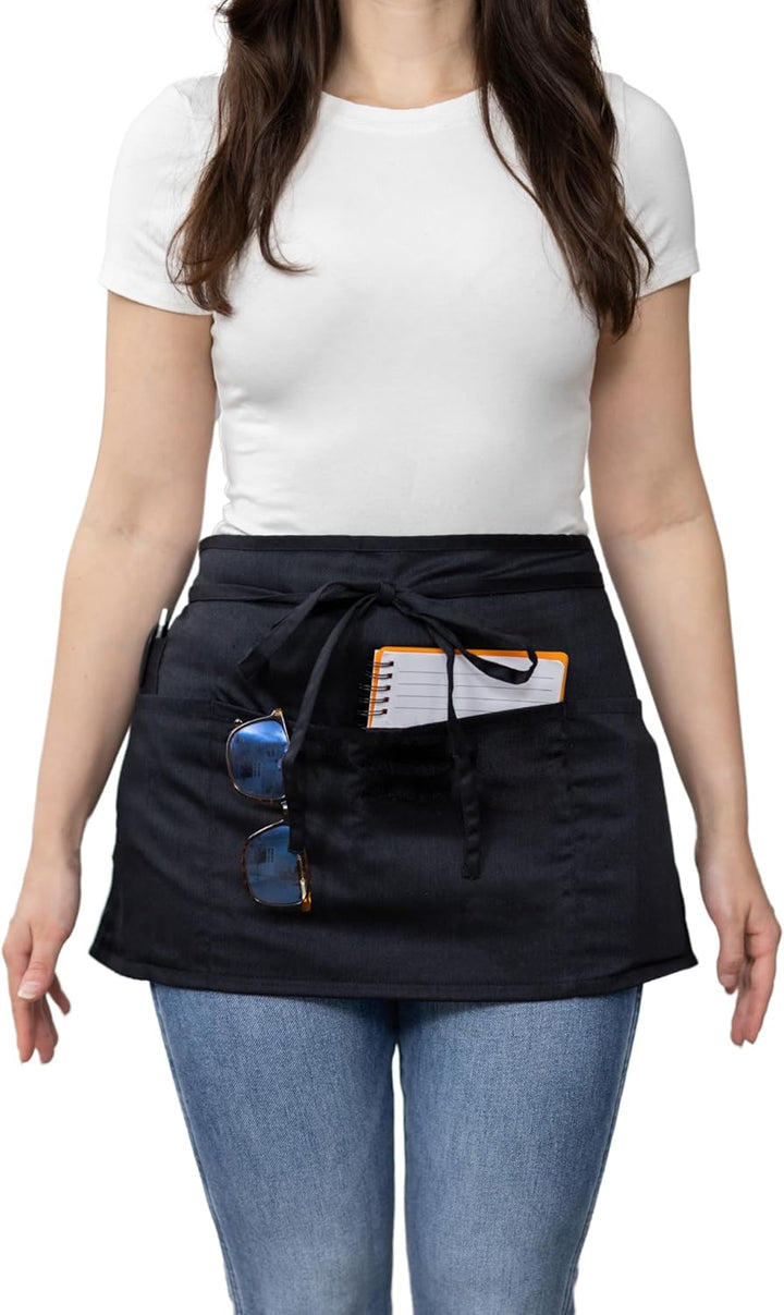 Server, Waist Aprons with 3 Pockets (Black)