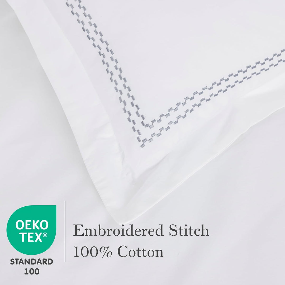 T300 Cotton Sateen Embroidered Duvet Cover Set (Grey)