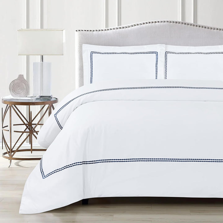 T200 Cotton Embroidered Duvet Covers Set (Blue)