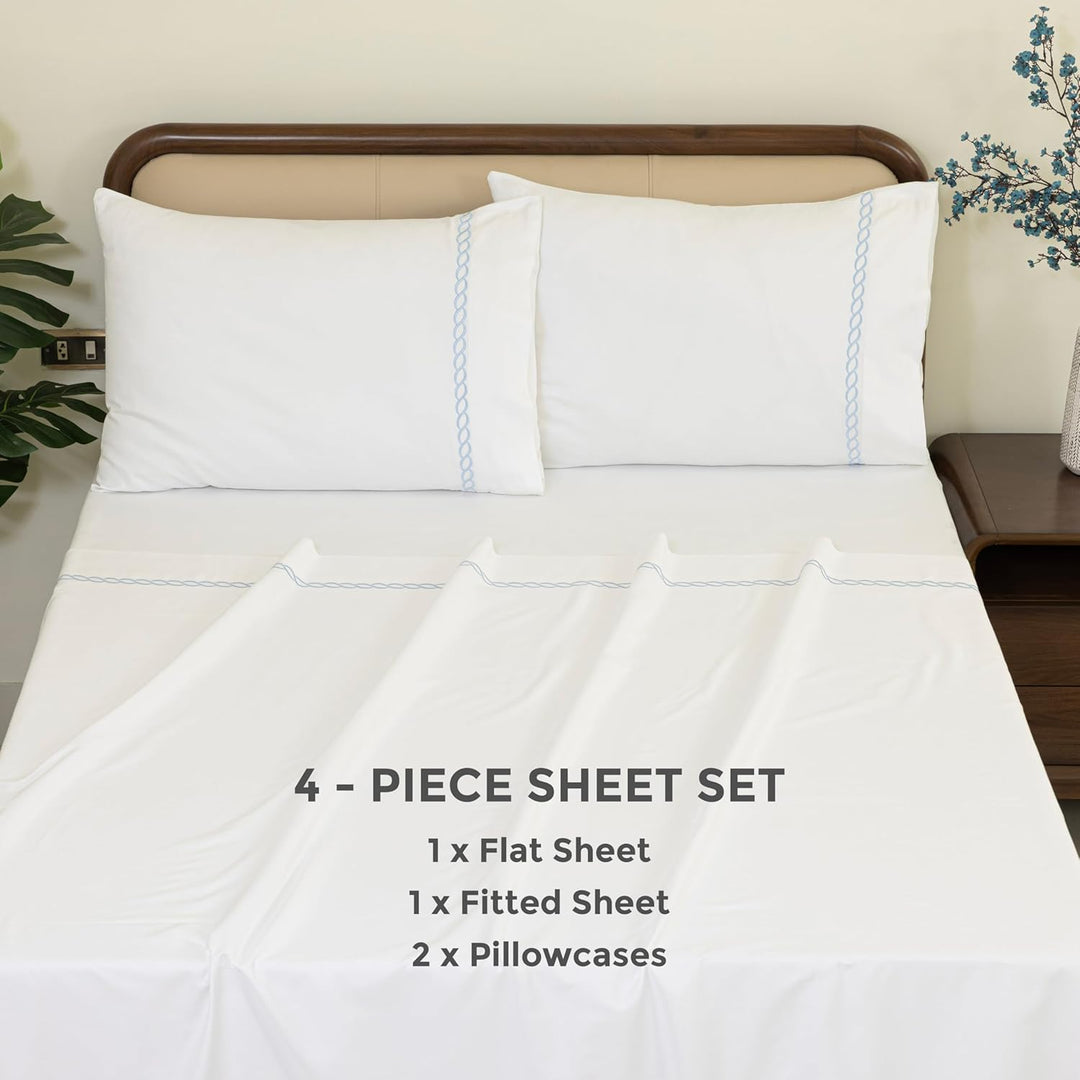 100% Cotton Sheets Set (Rope Sky Blue)