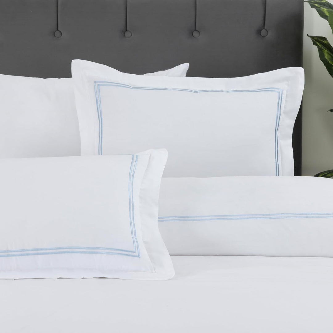 T300 Cotton Sateen Embroidered Duvet Cover Set (Sky Blue Straight Line)
