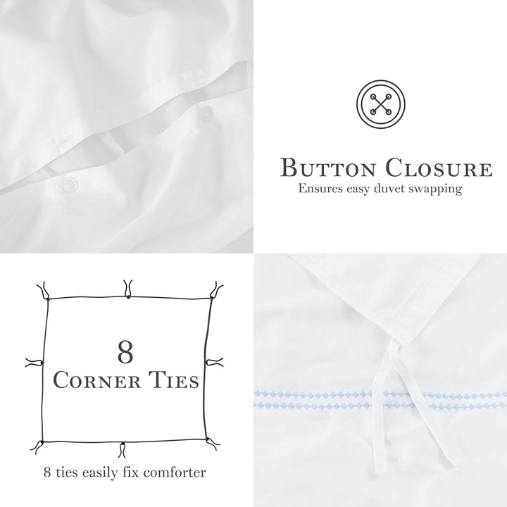 T-300 Cotton Sateen Embroidered Duvet Cover Set (Sky Blue)