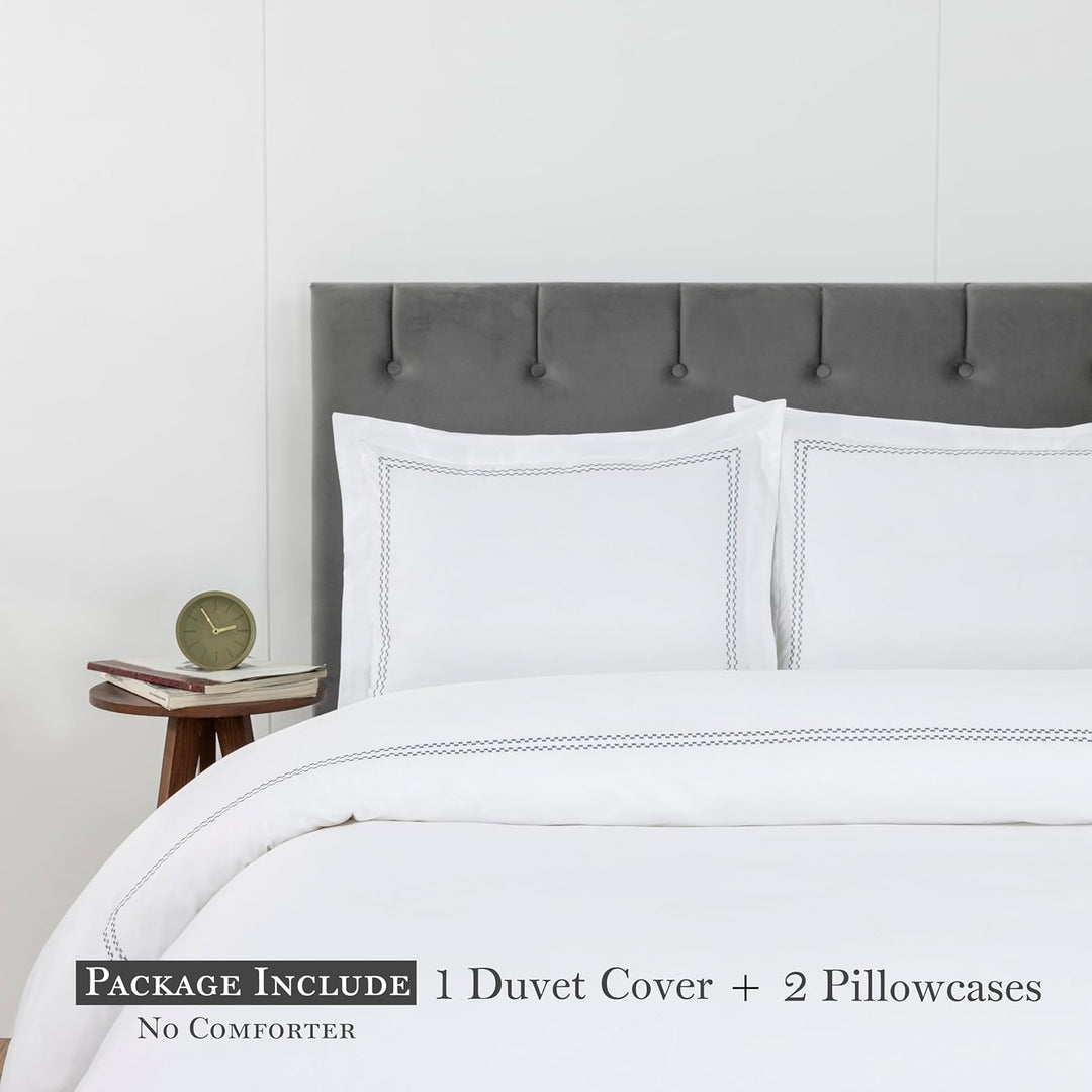 T300 Cotton Sateen Embroidered Duvet Cover Set (Grey)
