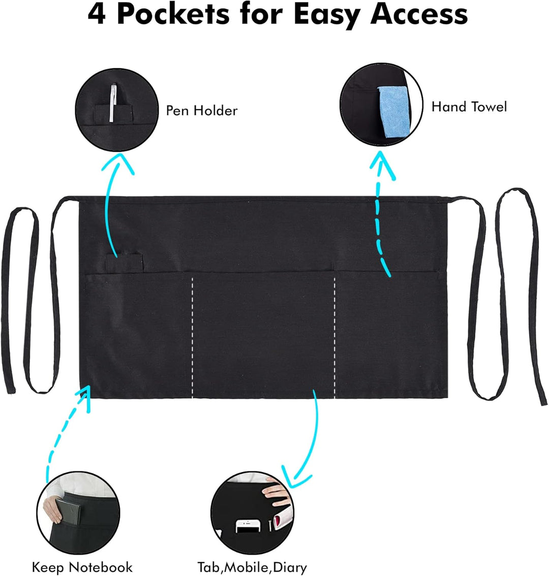 Server, Waist Aprons with 3 Pockets (Black)
