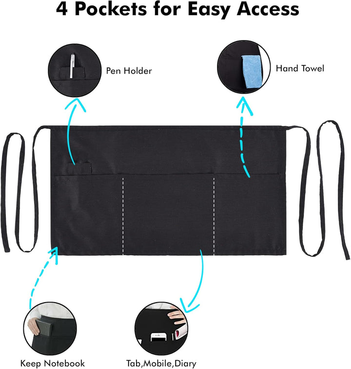 Server, Waist Aprons with 3 Pockets (Black)