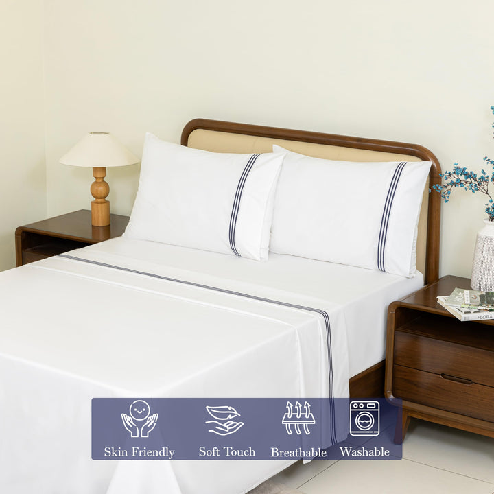 Cotton Percale Sheets Set (Blue)