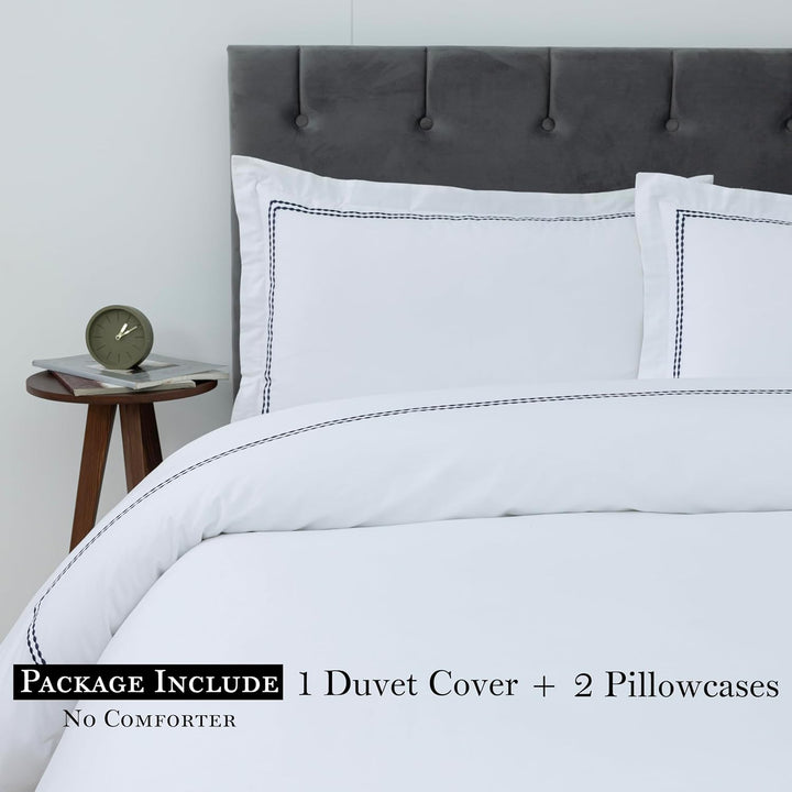 T200 Cotton Embroidered Duvet Covers Set (Blue)