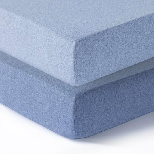 Crib Sheets for Unisex,2 Pack,100% Cotton Crib Sheets | Denim Blue / Sky Blue