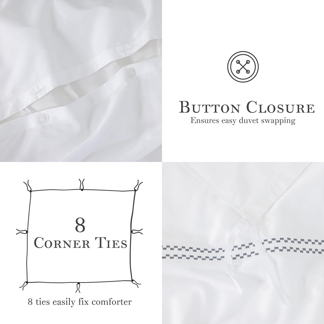 T300 Cotton Sateen Embroidered Duvet Cover Set (Grey)