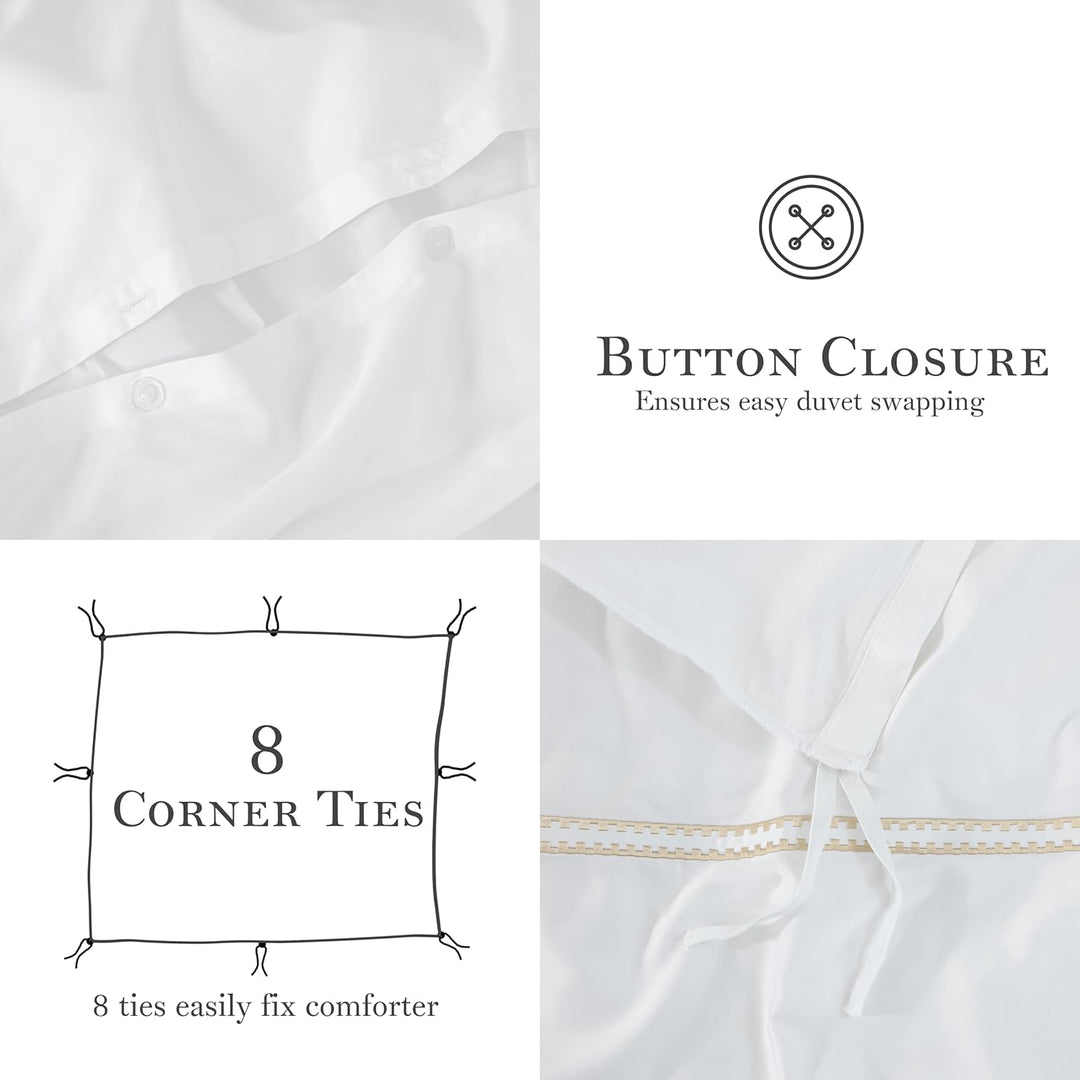T-300 Cotton Sateen Embroidered Duvet Cover Set (Gold)