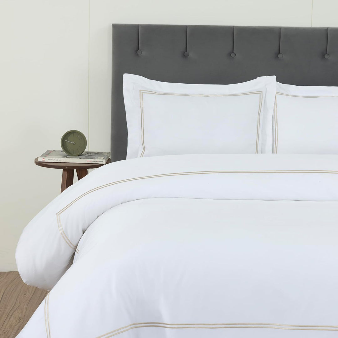 T-300 Cotton Sateen Embroidered Duvet Cover Set (Gold Line)