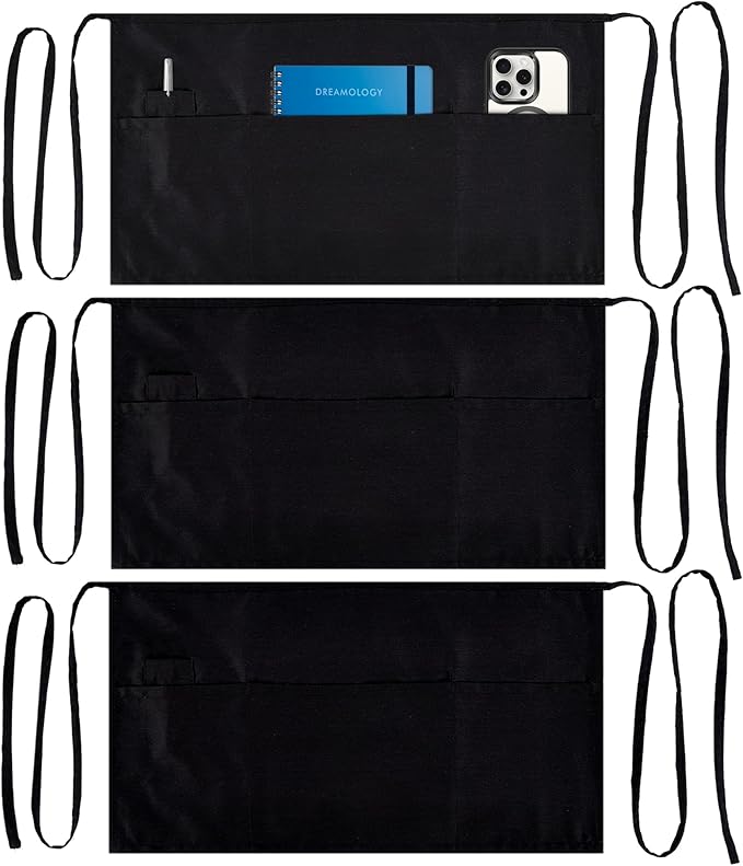Server, Waist Aprons with 3 Pockets (Black)