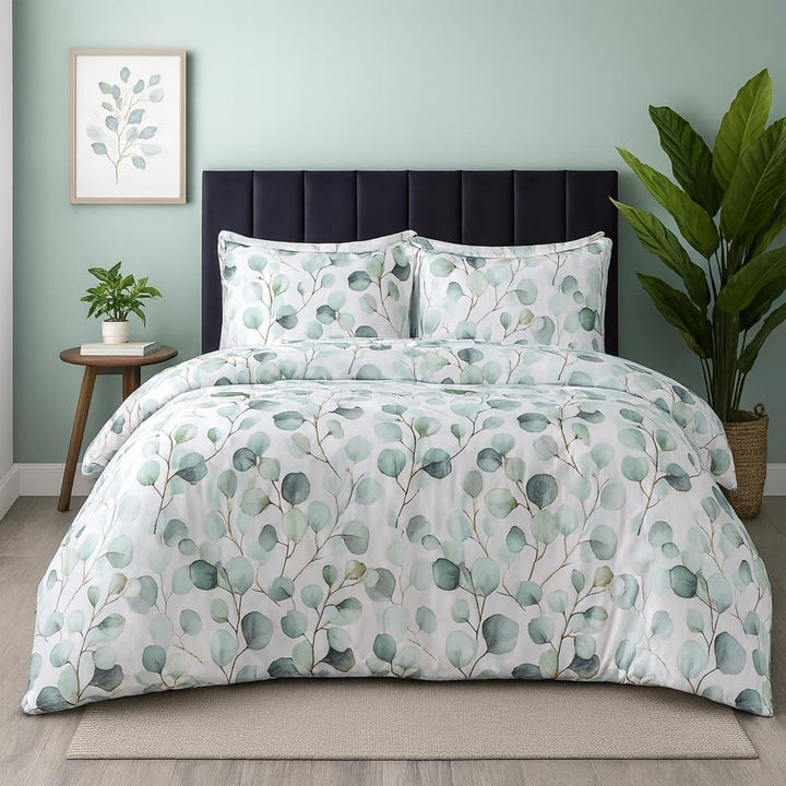 Microfiber Duvet Cover Set (Green Petals)