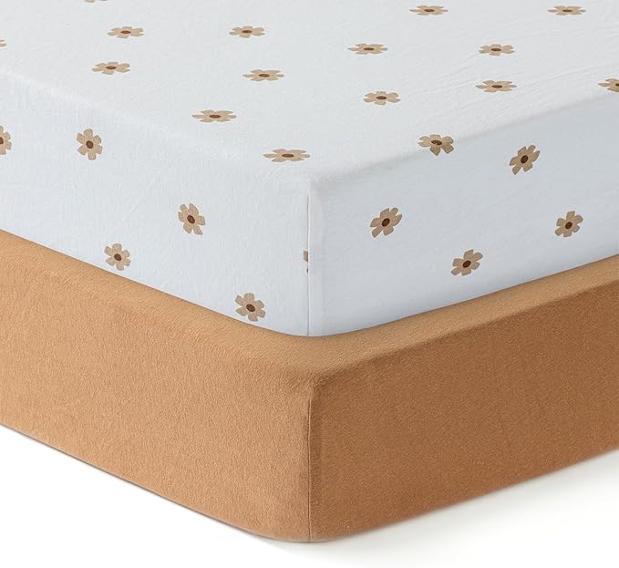 Jersey Crib Mattress Sheets Unisex Brown/Flowers (Standard)