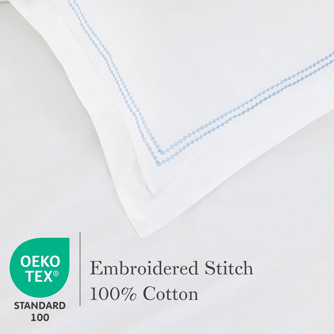 T-300 Cotton Sateen Embroidered Duvet Cover Set (Sky Blue)