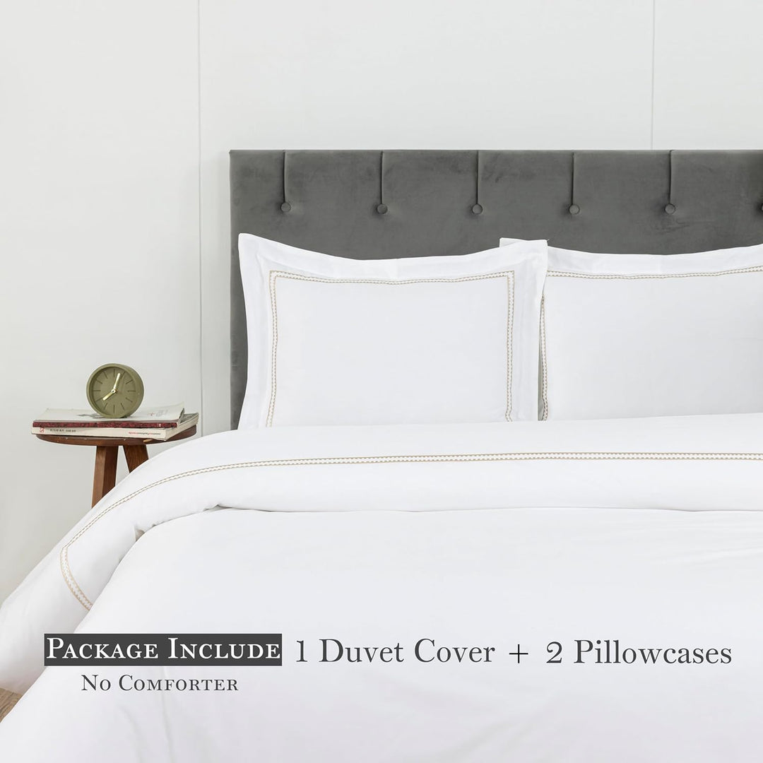 T-300 Cotton Sateen Embroidered Duvet Cover Set (Gold)