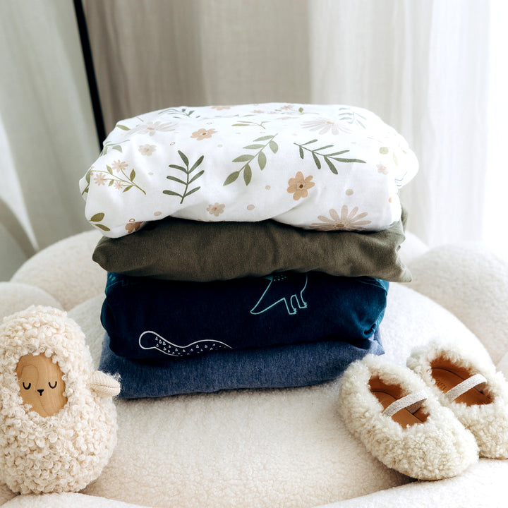 Cotton Jersey Crib Sheets Denim Dino/Denim Blue